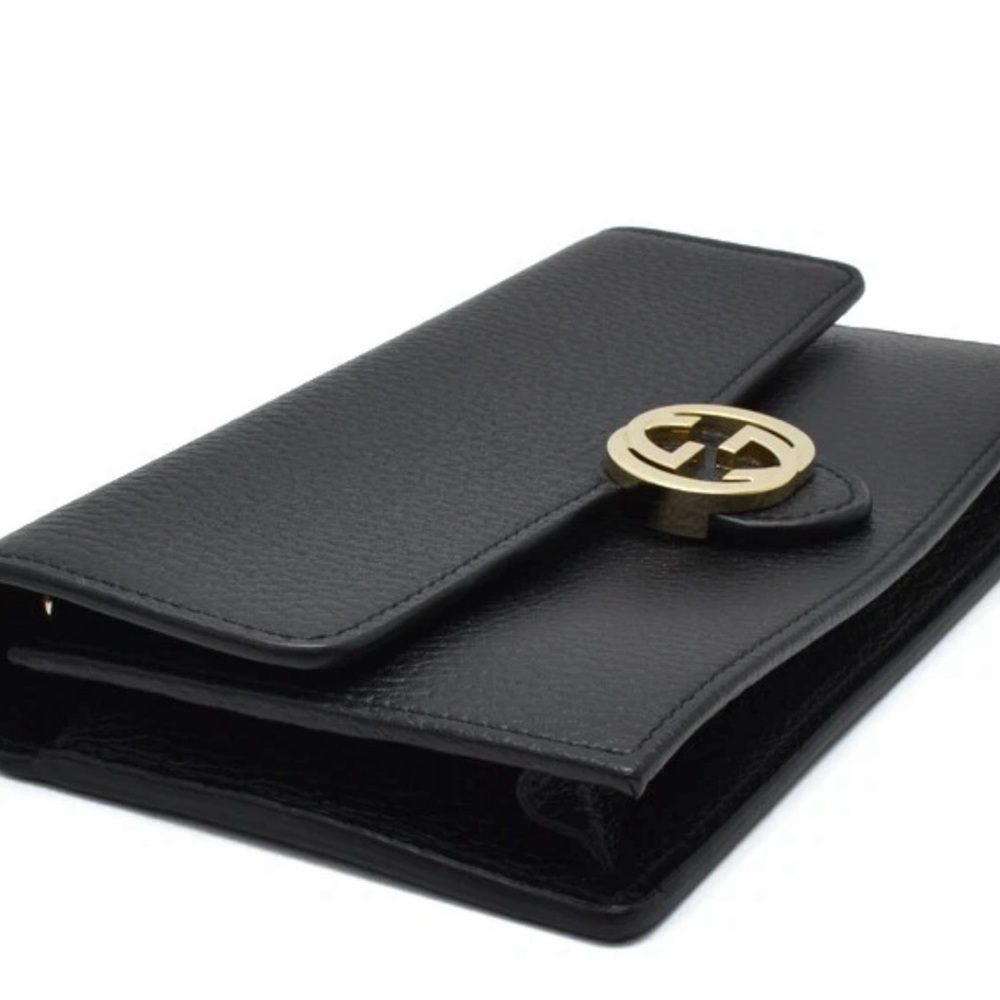 Gucci Interlocking Chain Wallet Black Leather Cross Body Bag - Picture 3 of 16